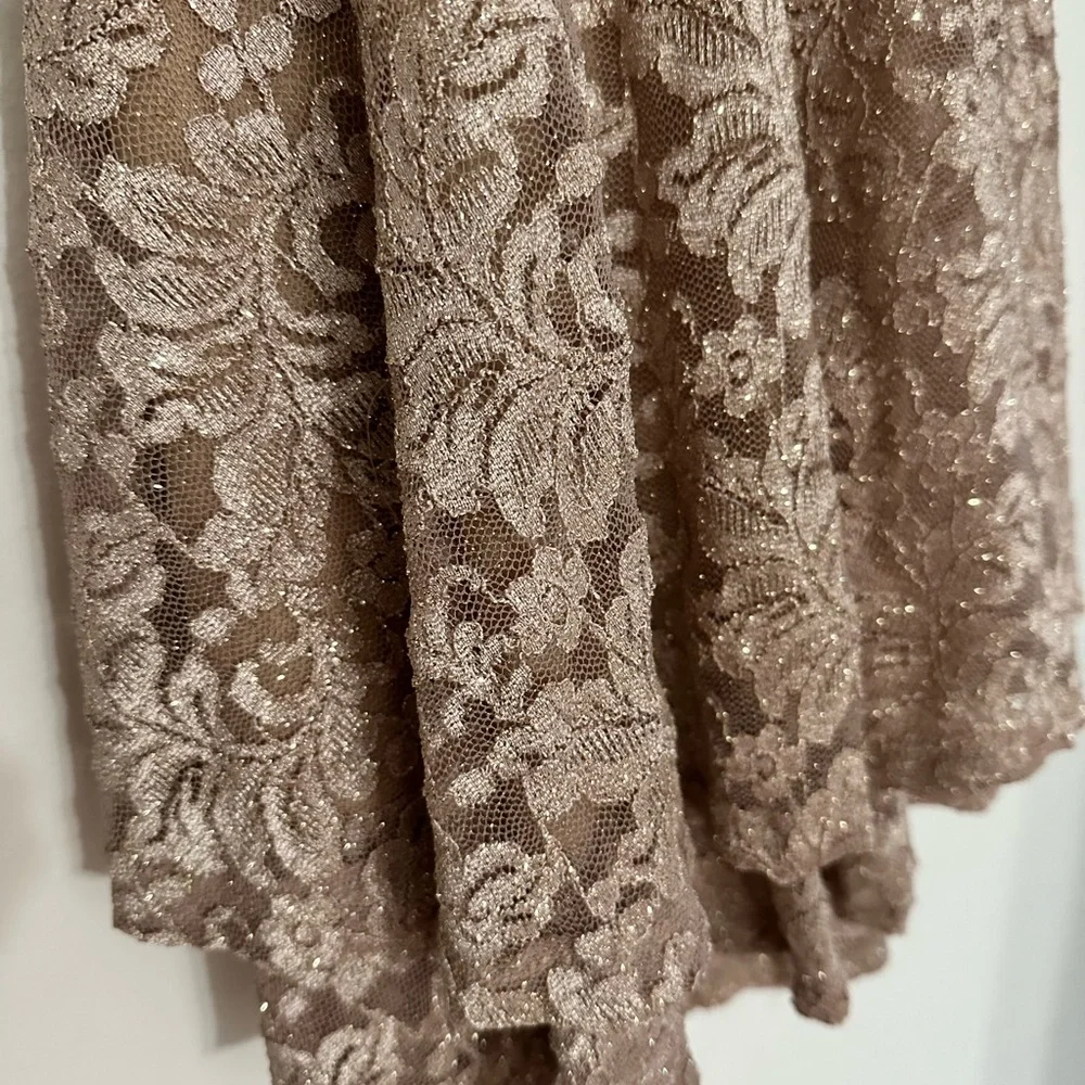 Emerald Sundae by Macy’s khaki lace shimmer mini dress with zip up back NWT - Picture 4 of 17